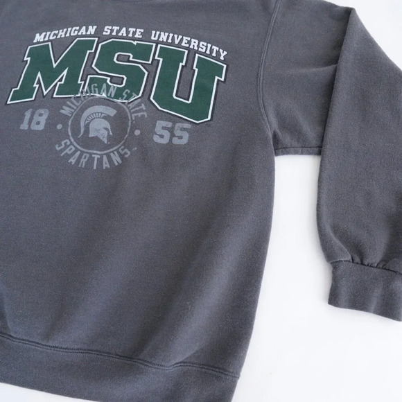 Vintage Jerzees Mi State Spartans University Collegiate Gray Neck Sweater Medium - Picture 5 of 10